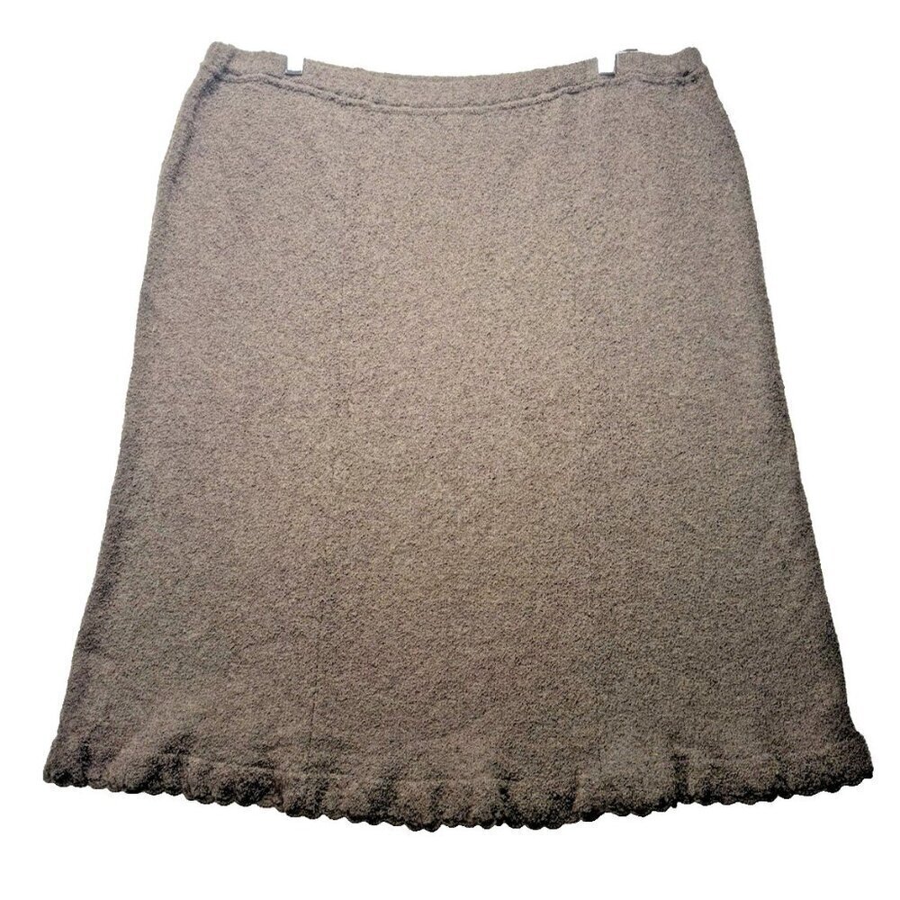 J Jill Skirt Women's XL Brown Pencil Merino Wool Nylon Blend Knit Ruffle Hem